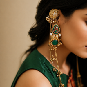 Mehera Heritage Enamel & Green Stone Tassel Earrings