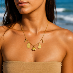 SOLA Charm Neck Glam Necklace – 22K Gold Plated Minimalist Abstract Piece