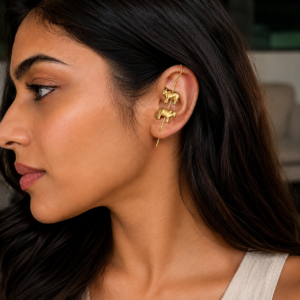 Elevara Elephant Motif 22K Gold-Plated Ear Cuffs